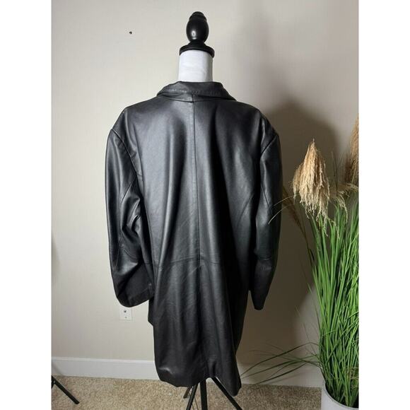 Avenue Y2K Vintage Leather Jacket Black Button Womens 26/28 Longline Collar FLAW - Picture 4 of 13